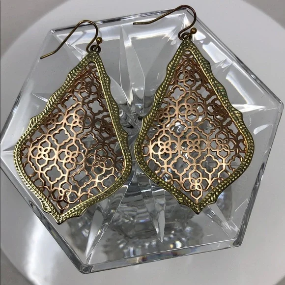 Kendra Scott Earrings Adair Gold & Rose Gold Drop Style For Pierced Ears - Picture 2 of 9